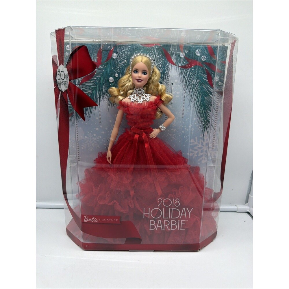 2018 Barbie Signature 30th Anniversary Holiday Barbie Doll Red Gown FRN69